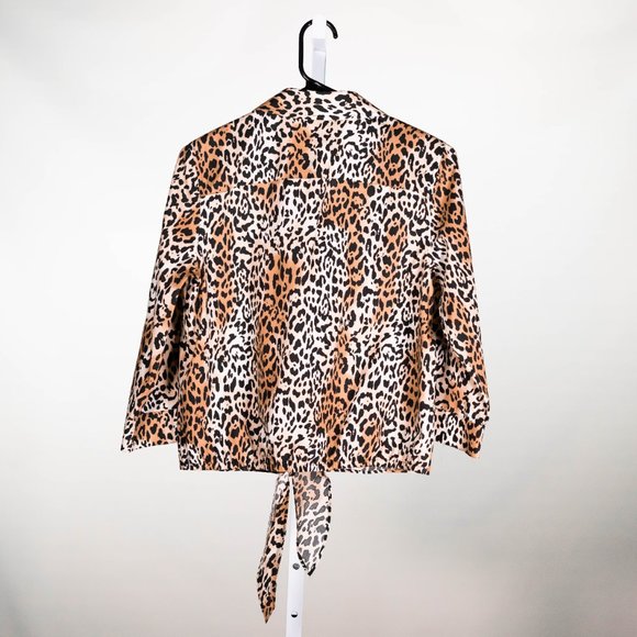 Chico's Womens Shirt Button Up Animal Cheetah Print Tie Waist Crop Top 0 US S/4 - Picture 2 of 9